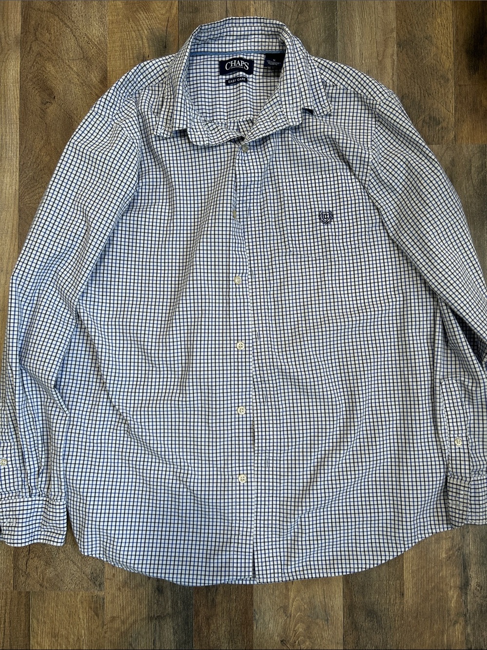 Chaps Men’s Navy and White Checked Button-Down Shirt